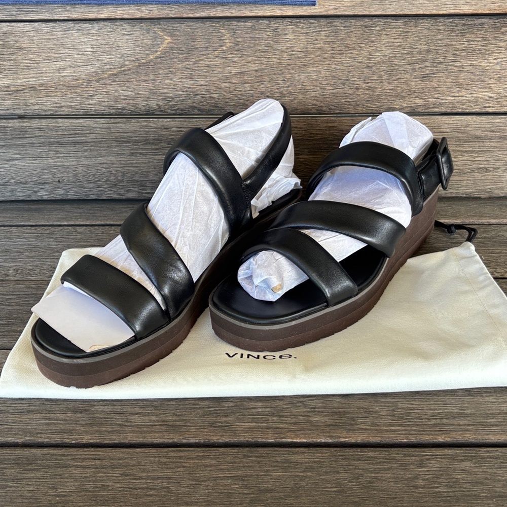 Vince Black Leather Platform Skylar Sandals 9.5 NIB